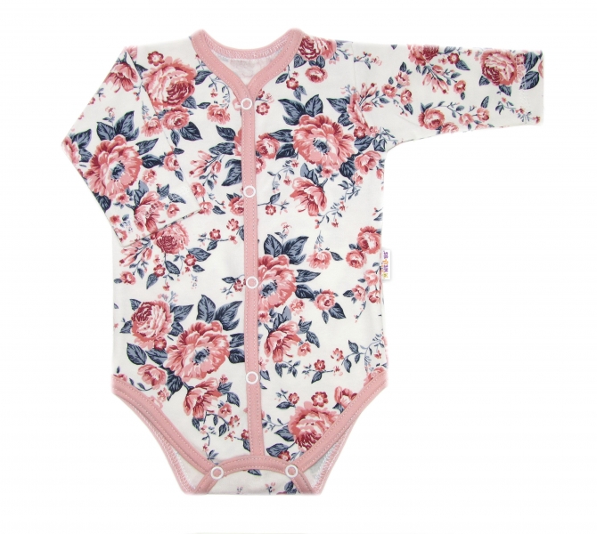 Body dl. rukáv zap. uprostřed Baby Nellys - Anglická Růže