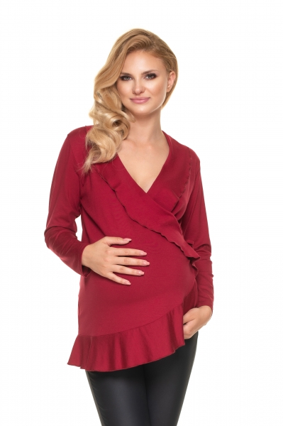 Be MaaMaa Zavinovací těhotenská/kojící tunika dl. rukáv - bordó, vel. L/XL