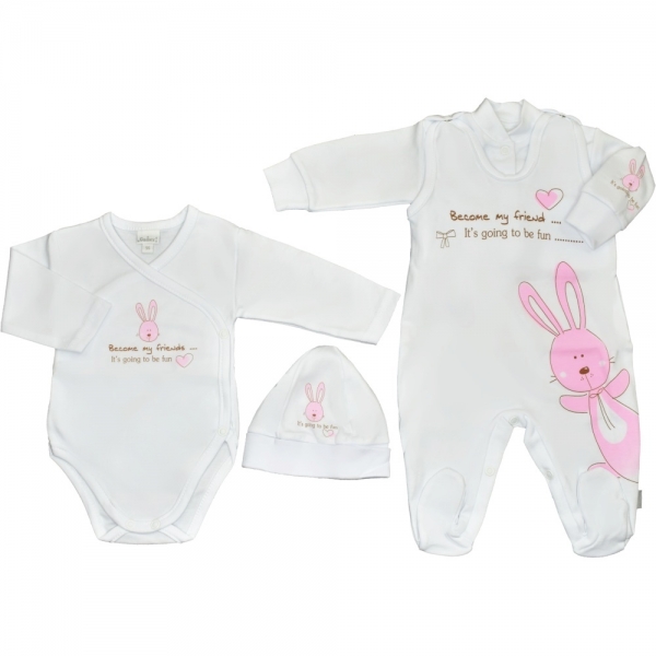 G-baby 4-dílná soupravička do porodnice Loving bunny - růžová, bílá, vel. 62, Velikost: 62 (2-3m)