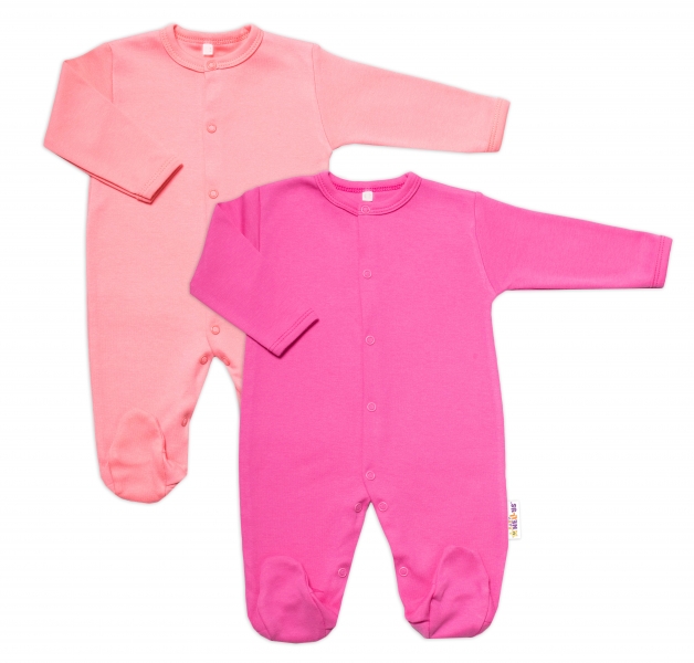 Baby Nellys Sada 2 bavlněných overalů Basic Pastel, růžová/meruňka, vel. 74, Velikost: 74 (6-9m)