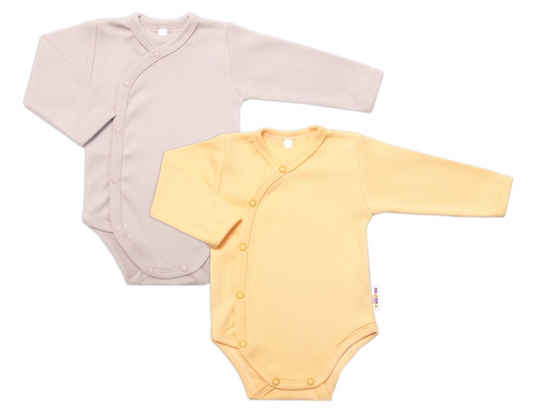 Baby Nellys Sada 2 bavlněných body s dl. rukávem, Basic Pastel, žlutá/béžová, vel. 68