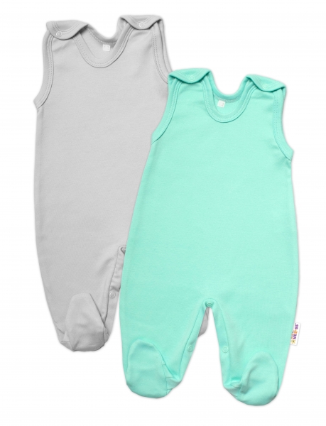 Baby Nellys Sada 2 bavlněných dupaček Basic Pastel, mátová/šedá, vel. 68