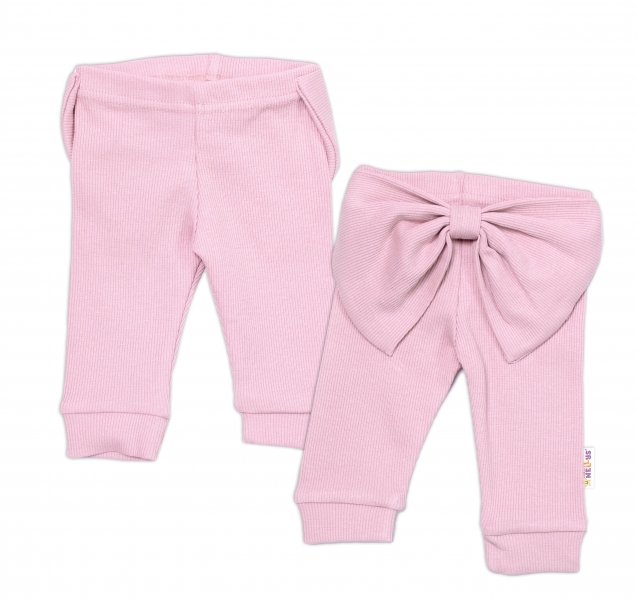 Baby Nellys Dívčí žebrované legíny s mašlí - pudrové, vel. 86
