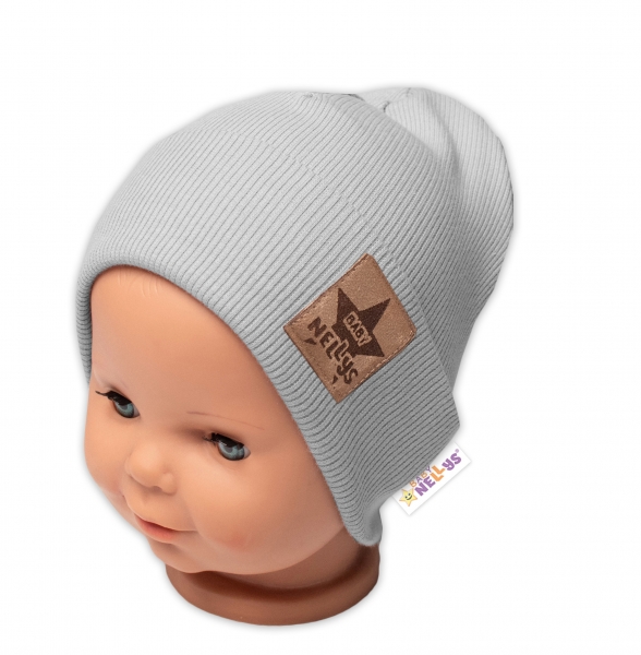 Baby Nellys Žebrovaná dvouvrstvá čepice s lemem - šedá, vel. 80/86, Velikost: 80-86 (12-18m)