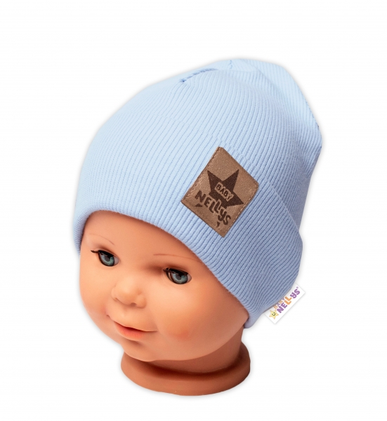 Baby Nellys Žebrovaná dvouvrstvá čepice s lemem - sv. modrá, vel. 92/98, Velikost: 92-98 (18-36m)