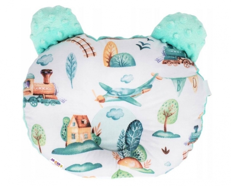 Baby Nellys Bavlněný polštářek s minky Teddy,  Vláček a letadlo
