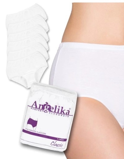 Bavlněné kalhotky Angelika s vysokým pasem, 6ks v balení, bílé, vel. L, Velikost: L (40)