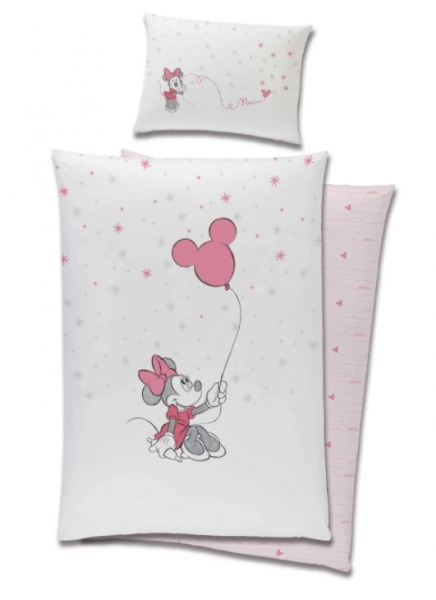 Luxusní bavlněné dětské povlečení Minnie Mouse a balónek, 120x90 cm, růžové