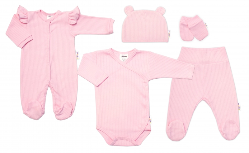 Praktická 5-dílná žebrovaná soupravička do porodnice Baby Nellys GIRL, růžová