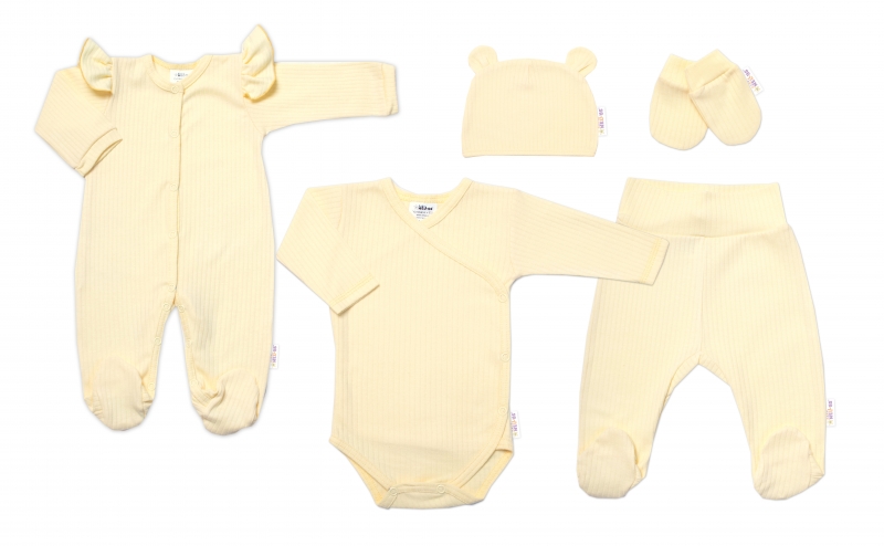 Praktická 5-dílná žebrovaná soupravička do porodnice Baby Nellys GIRL, žlutá, vel. 62, Velikost: 62 (2-3m)