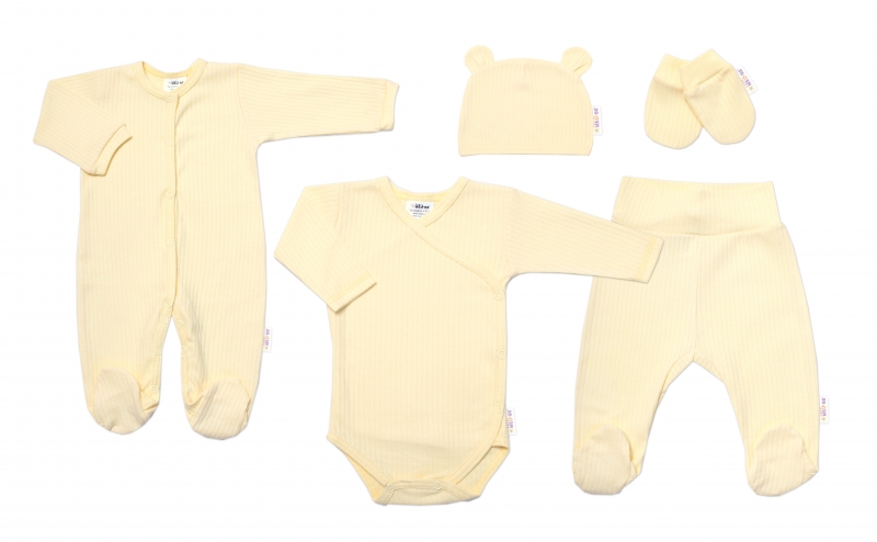 Praktická 5-dílná žebrovaná soupravička do porodnice Baby Nellys BOY, žlutá, vel. 62, Velikost: 62 (2-3m)