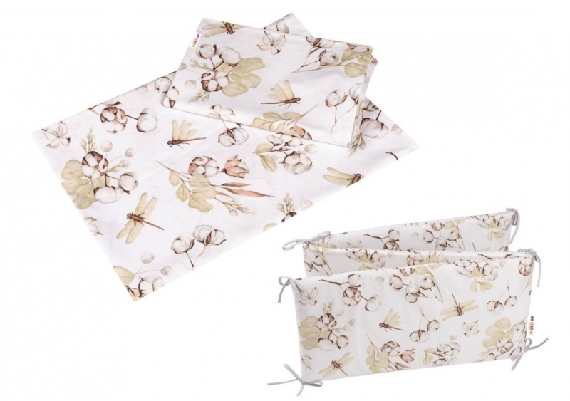 Baby Nellys 3-dílná sada Mantinel s povlečením COTTON Premium, bílá/béžová