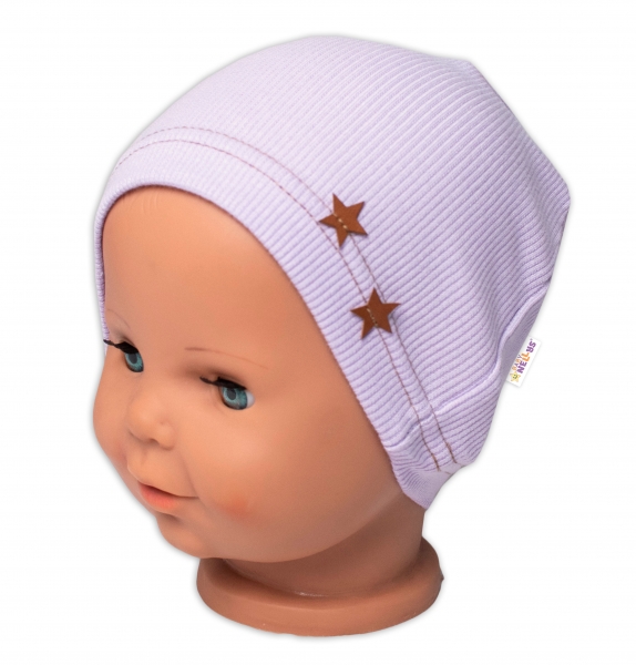 Baby Nellys Žebrovaná čepice Hvězdičky - lila, vel. 92/98, Velikost: 92-98 (18-36m)
