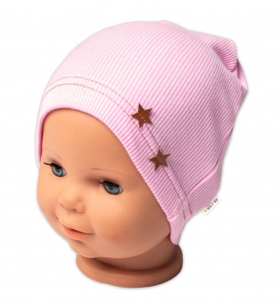 Baby Nellys Žebrovaná čepice Hvězdičky - růžová, vel. 80/86, Velikost: 80-86 (12-18m)