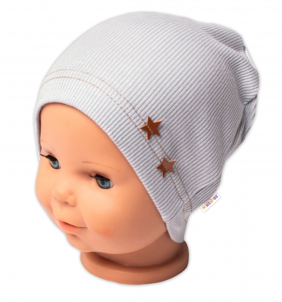Baby Nellys Žebrovaná čepice Hvězdičky - šedá, vel. 80/86, Velikost: 80-86 (12-18m)