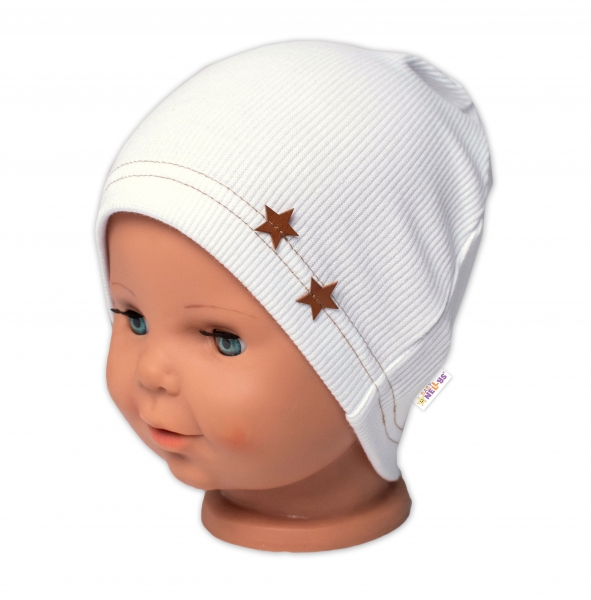 Baby Nellys Žebrovaná čepice Hvězdičky - bílá, vel. 80/86, Velikost: 80-86 (12-18m)