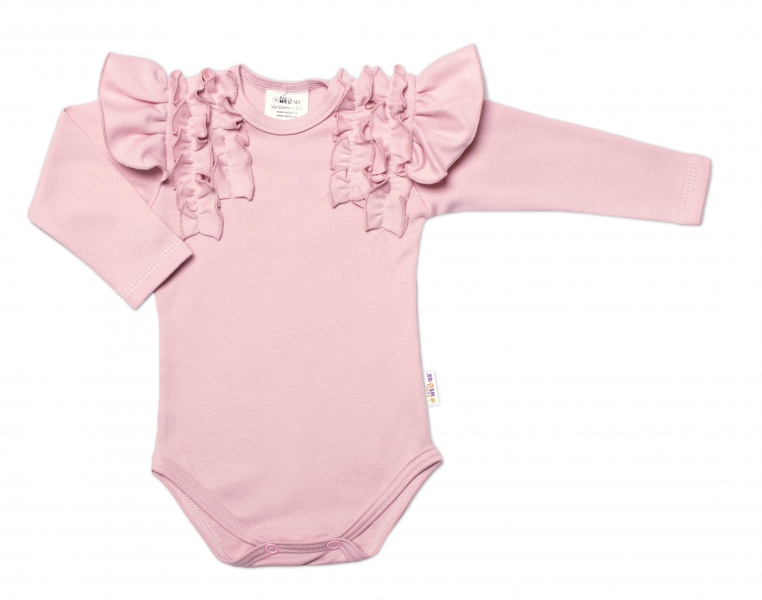Baby Nellys Kojenecké body dlouhý rukáv s volánky, pudrové, sv. růžová, vel. 74, Velikost: 74 (6-9m)