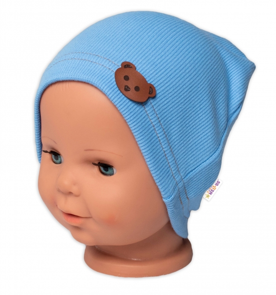 Baby Nellys Žebrovaná čepice Medvídek - modrá, vel. 92/98, Velikost: 92-98 (18-36m)