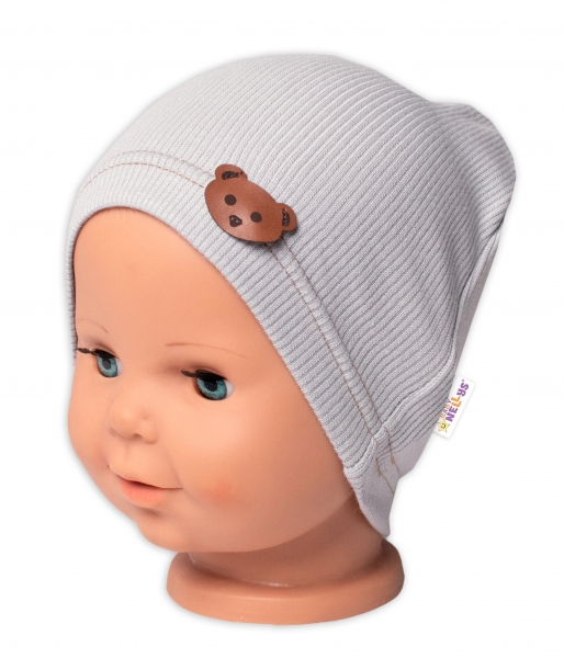 Baby Nellys Žebrovaná čepice Medvídek - šedá, vel. 92/98, Velikost: 92-98 (18-36m)