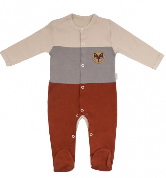 Mamatti Kojenecký bavlněný overálek Baby Fox - hnědá/béžová, vel. 80
