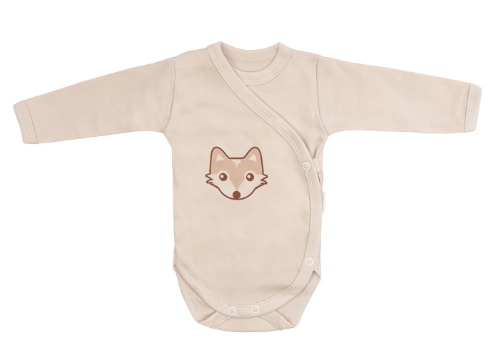 Mamatti Kojenecké body dlouhý rukáv, zapínání bokem, Baby Fox - béžové, vel. 62