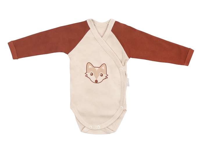 Mamatti Kojenecké body dl. rukáv, zapínání bokem, Baby Fox - béžová/hnědá