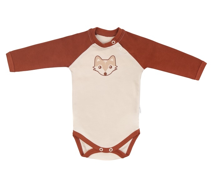 Mamatti Dětské body dlouhý rukáv, Baby Fox - béžová/hnědá, vel. 86