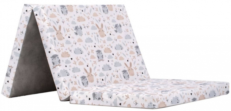 Baby Nellys Turistická matrace 120 x 60 cm, Zvířátka na louce -  bílá se vzorem