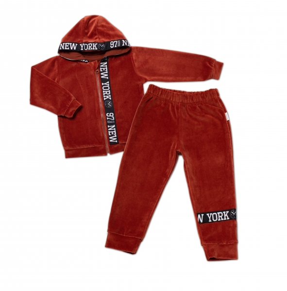 Mamatti Dětská tepláková souprava Velvet zapínání na zip, Fox, hnědá, vel. 92, Velikost: 92 (18-24m)