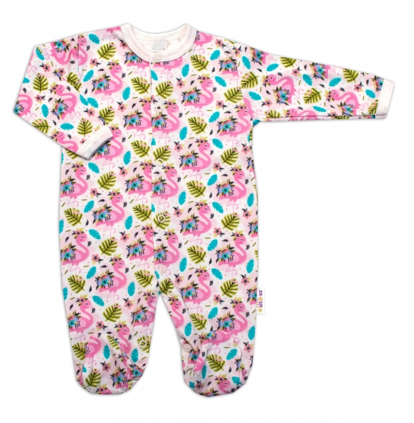 Baby Nellys Kojenecký overálek zapínání uprostřed, Plameňák - bílá/růžová, Velikost: 56 (1-2m)