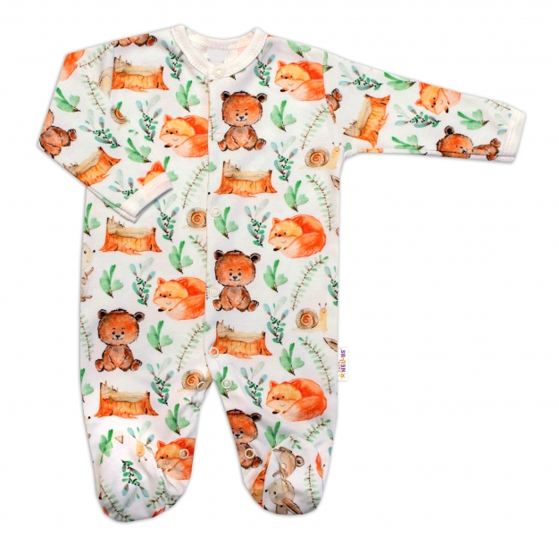 Baby Nellys Kojenecký overálek zapínání uprostřed, Forest - krémová, vel. 62