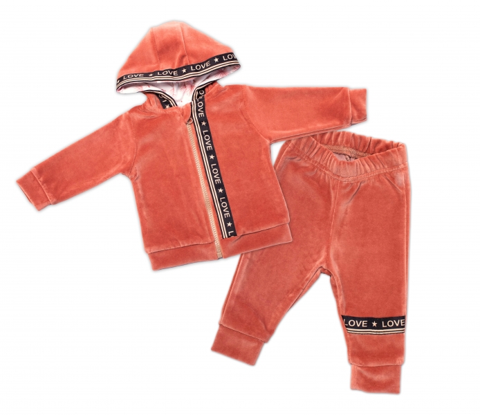Mamatti Dětská tepláková souprava Velvet zapínání na zip, Fox Girl, cihlová, vel. 86, Velikost: 86 (12-18m)