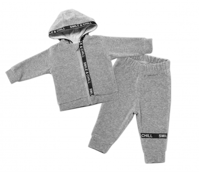 Mamatti Dětská tepláková souprava Velvet zapínání na zip, Hory, šedá, vel. 80, Velikost: 80 (9-12m)