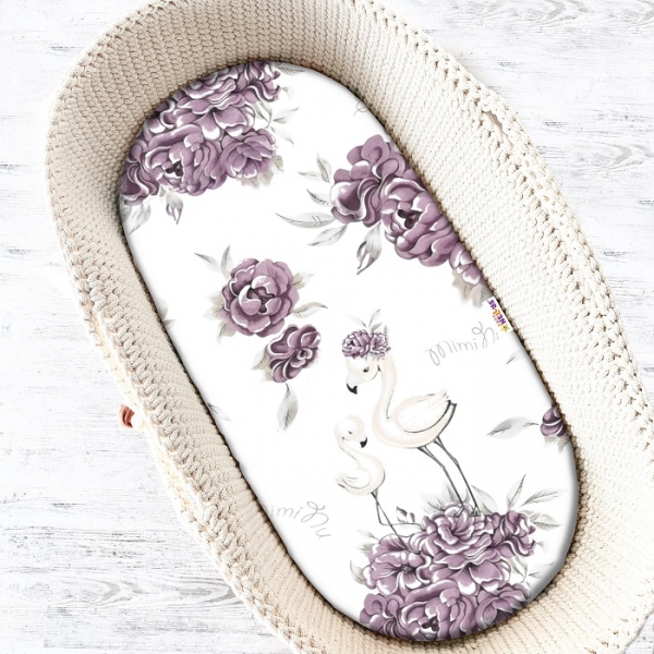 Baby Nellys Dětské bavlněné prostěradlo do kočárku, koše, Plameňák - švestková