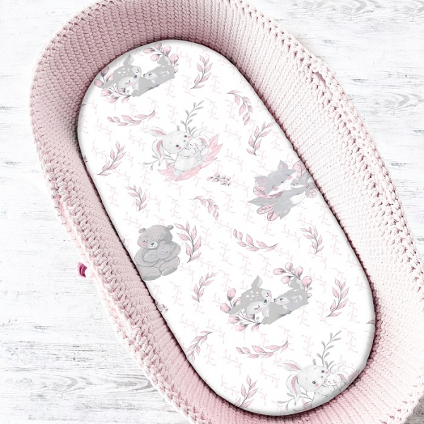 Baby Nellys Dětské bavlněné prostěradlo do kočárku, koše, LULU Natural - růžová