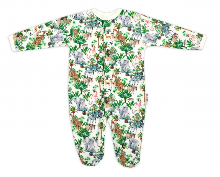 Baby Nellys Kojenecký overálek zapínání uprostřed, Jungle - zelený, vel. 68