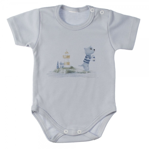 MBaby Bavlněné body s krátkým rukávem, Maják, šedé, vel. 80, Velikost: 80 (9-12m)