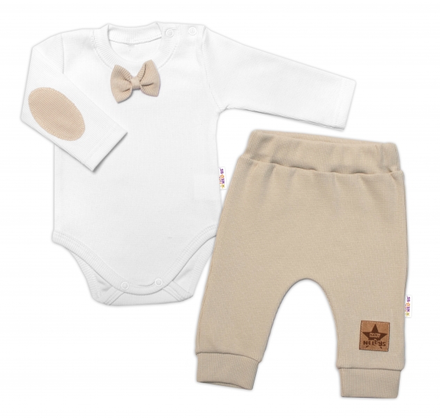2-dílná kojenecká sada,body dl.rukáv s motýlkem,tepláčky Honzík,béžova,vel. 74,Baby Nellys, Velikost: 74 (6-9m)