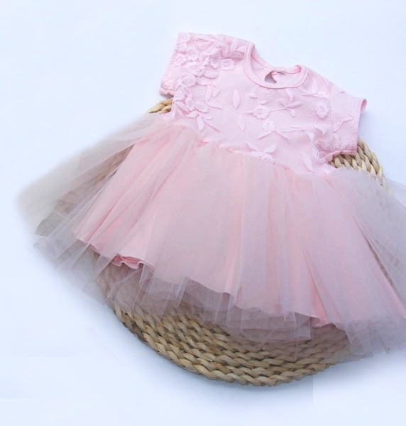 G-baby Sváteční šaty s výšivkou a tylem - růžové, vel. 92