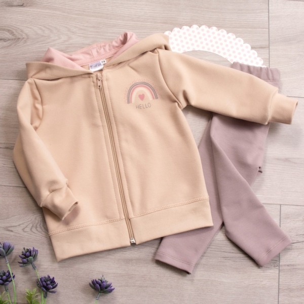 K-Baby Tepláková souprava s kapucí Duha - béžová/lila, vel. 74