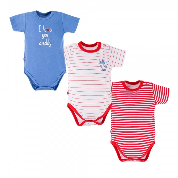 EEVI Koj. body kr. rukáv, sada 3 ks - RUN&FUN love, modré, vel. 80, Velikost: 80 (9-12m)