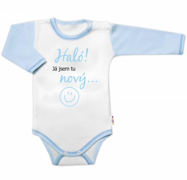 Body dlouhý rukáv s vtipným textem Baby Nellys, Haló! Já jsem tu nový, vel. 68, kluk, Velikost: 68 (3-6m)