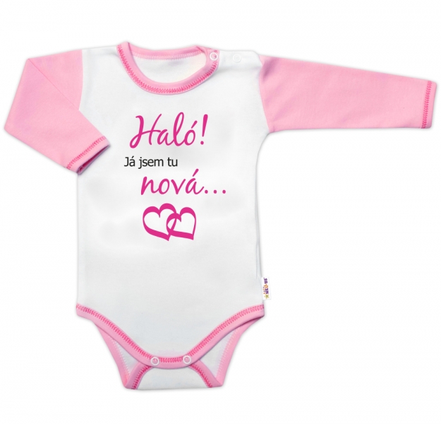 Body dlouhý rukáv s vtipným textem Baby Nellys, Haló! Já jsem tu nová, vel. 80, holka, Velikost: 80 (9-12m)