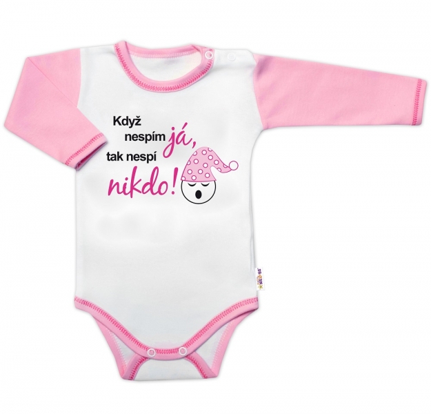 Body dl. rukáv s vtipným textem Baby Nellys, Když nespím já,tak nespí nikdo!, vel.80,holka, Velikost: 80 (9-12m)
