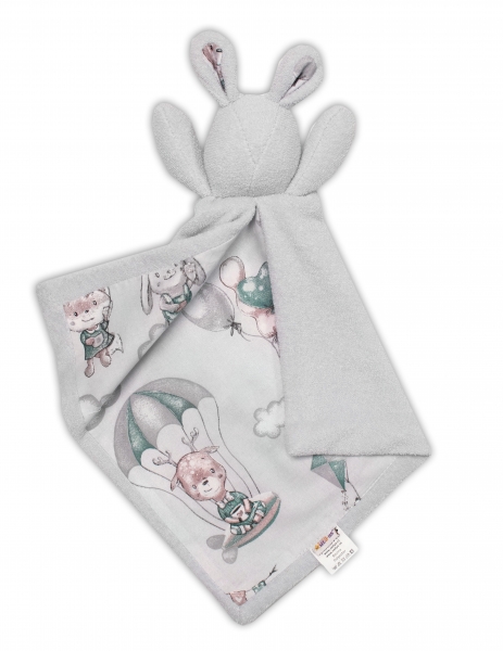 Baby Nellys Mazlík, přítulníček Zajíček, fleece + bavlna, Létající zvířátka, zelená/šedá