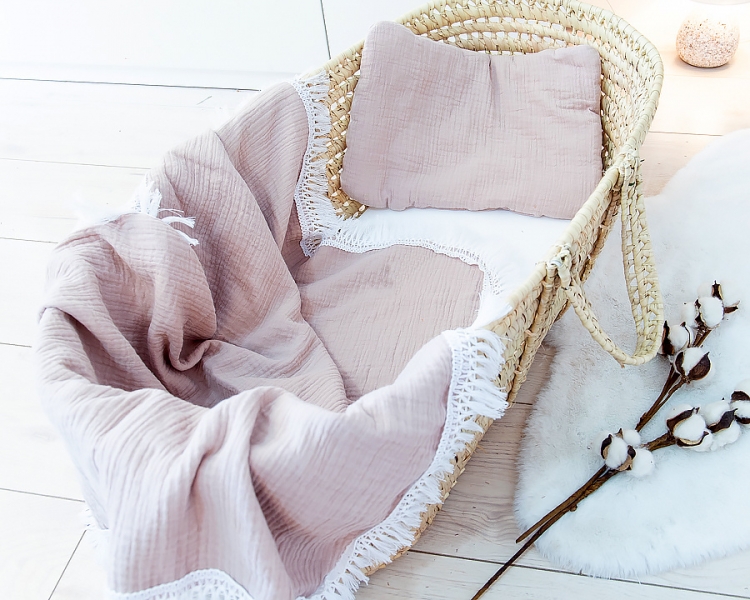 Baby Nellys 2-dílná Mušelínová sada BOHO, polštářek a přikrývka 70x100 cm, béžová