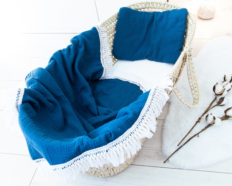 Baby Nellys 2-dílná Mušelínová sada BOHO, polštářek a přikrývka 70x100 cm, mořská