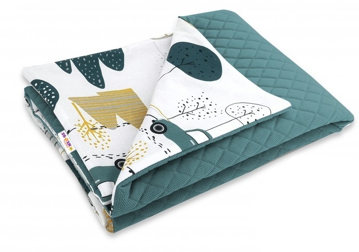 Baby Nellys Oboustranná prošívaná deka Bavlna + Velvet 100x70cm, Auta v aleji - zelená