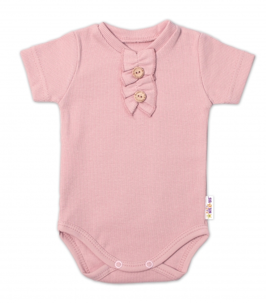 Baby Nellys Kojenecké žebrované body s knoflíčky kr. rukáv, Girl - pudrové, vel. 74, Velikost: 74 (6-9m)