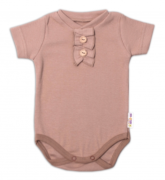 Baby Nellys Kojenecké žebrované body s knoflíčky kr. rukáv, Girl - hnědé, vel. 80, Velikost: 80 (9-12m)